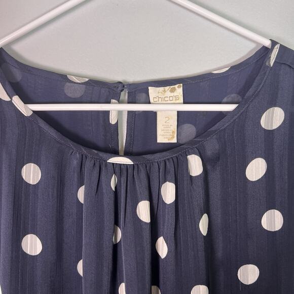 Chico's Women's Blue White Polka Dot Ruffle Sleeve Blouse Bell Sleeve Lace Sz L - Picture 6 of 12